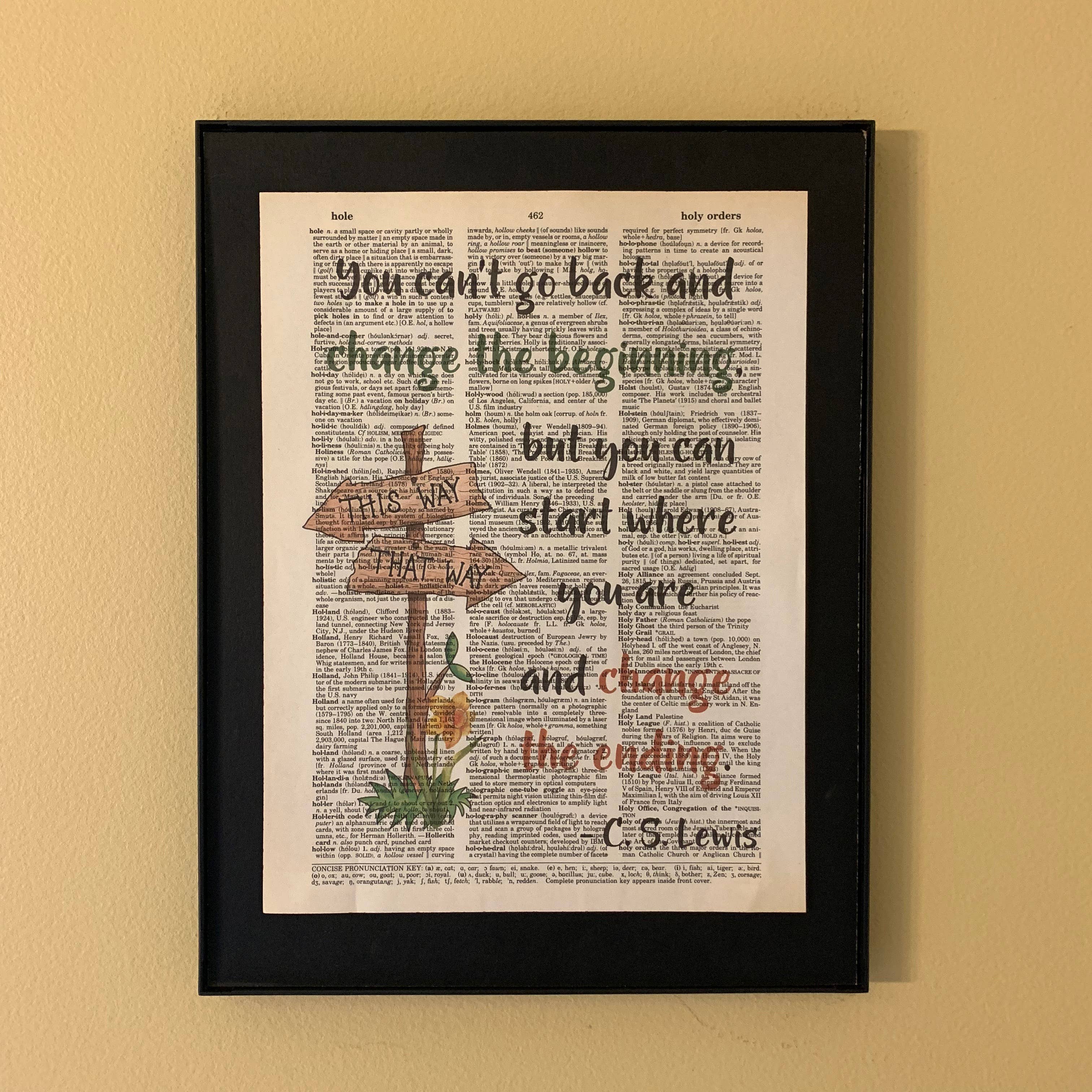 You can't go back | Dictionary Print | Vintage Book Art