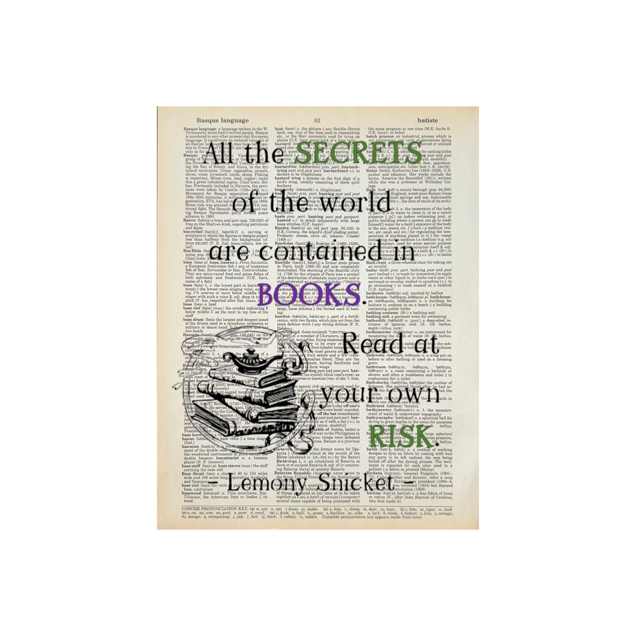 All the secrets | Dictionary Print | Vintage Book Art