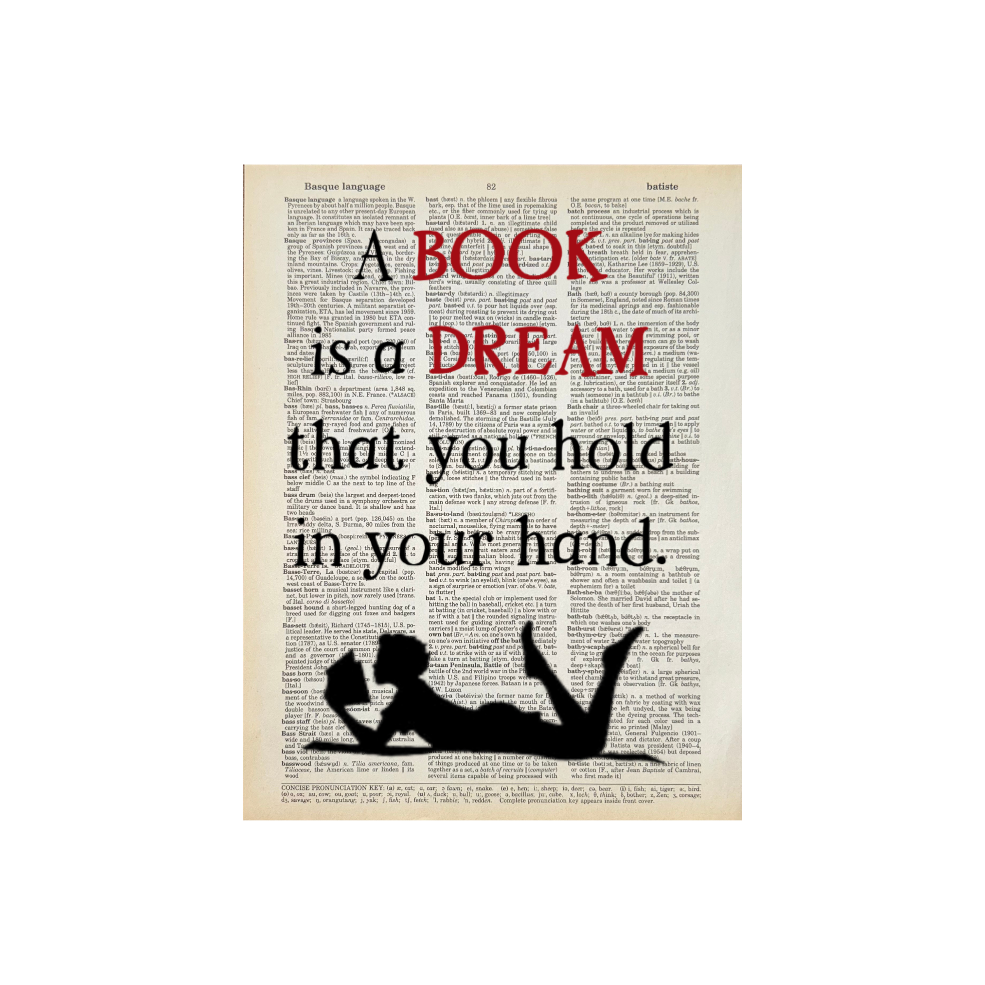 A book is a dream | Dictionary Print | Vintage Book Art