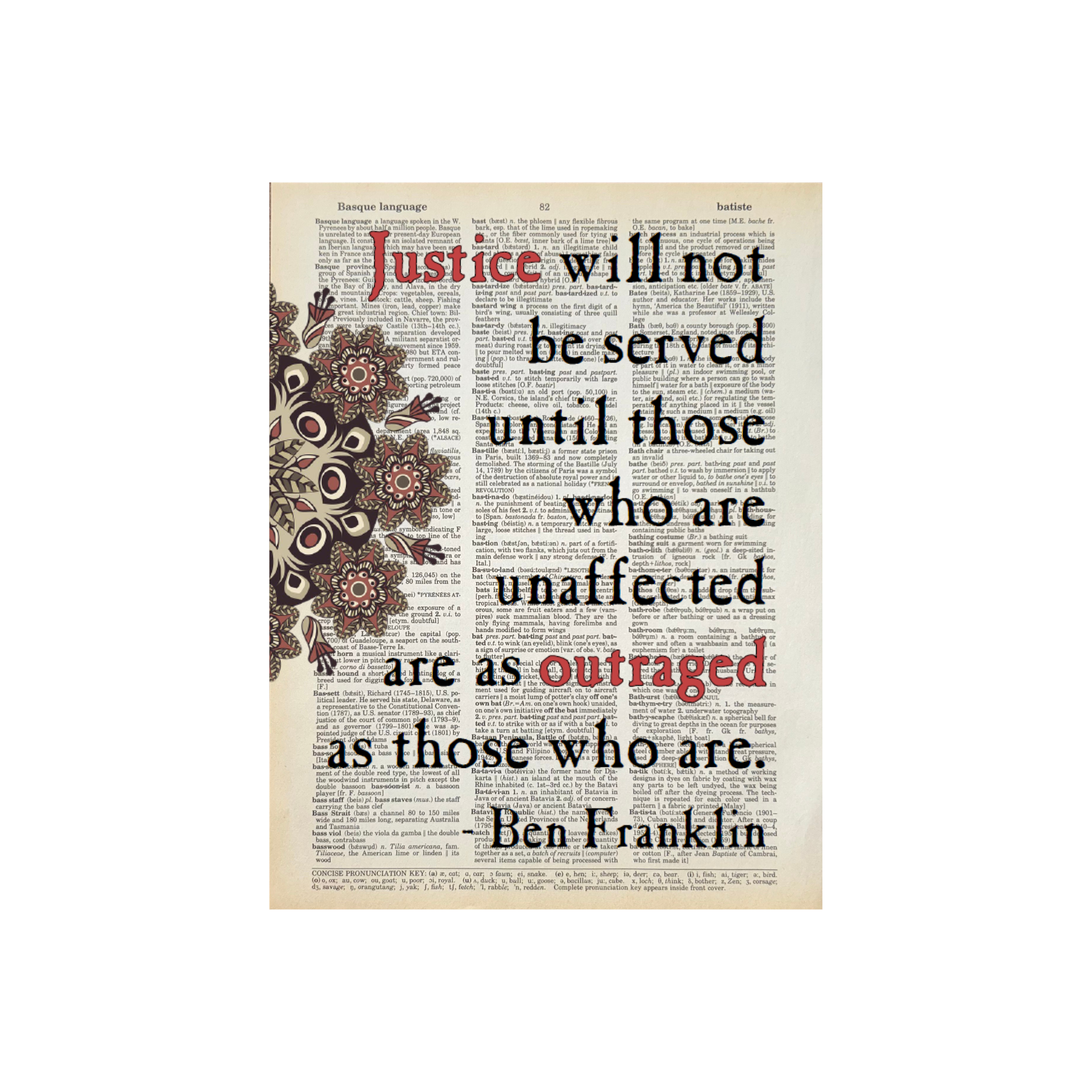 Justice will not be | Dictionary Print | Vintage Book Art