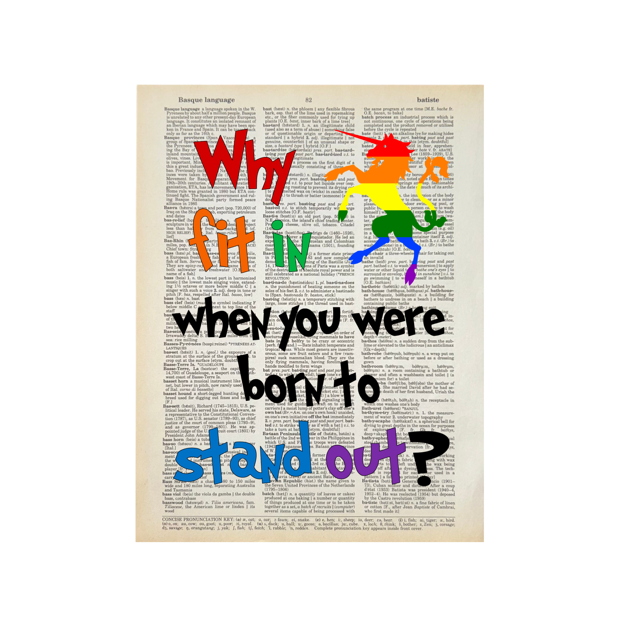 Why fit in | Dictionary Print | LGBTQ Book Art