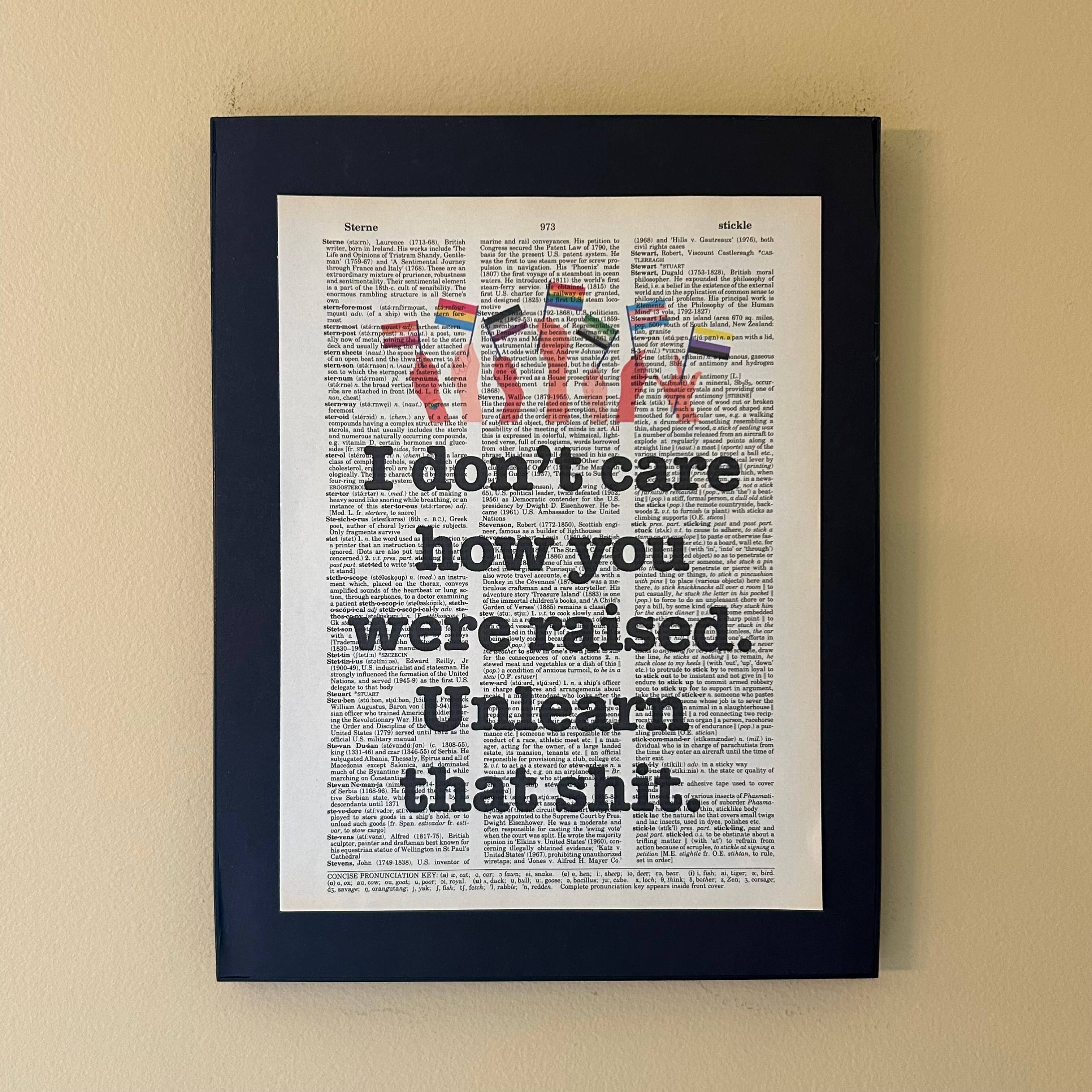 I don't care how - Unlearn | Dictionary | Vintage Book Art