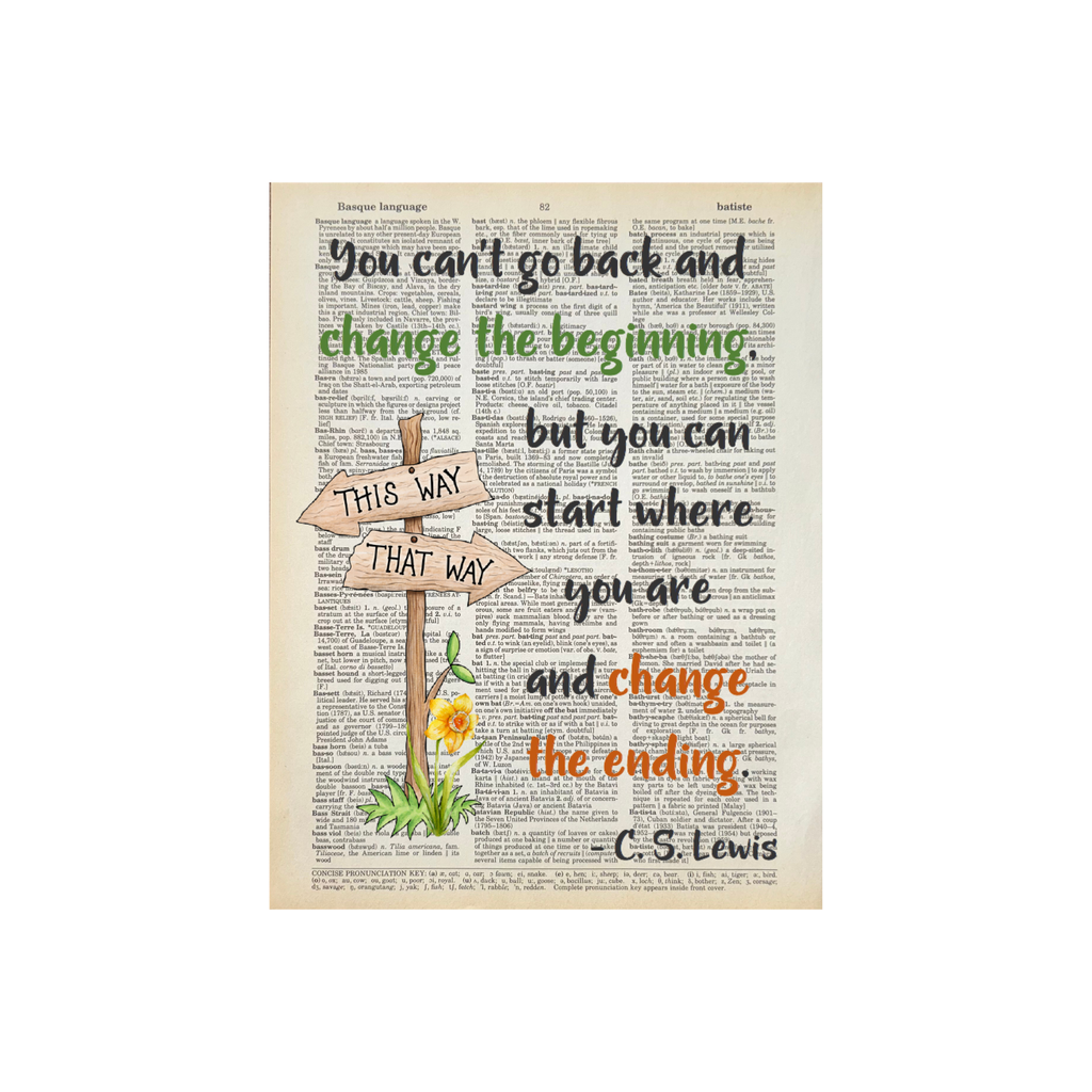 You can't go back | Dictionary Print | Vintage Book Art